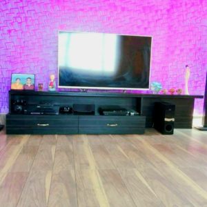 Modern Black TV Cabinet with Storage Drawers and Side Racks