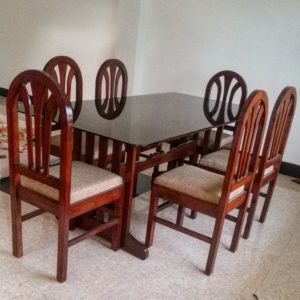 Sisau Wood Glass Top Dining Table