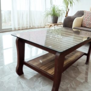 Wooden Tea Table Curve Model With Glass Top