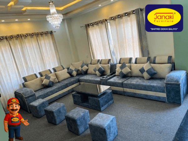 L shaped Sofa with Mudas